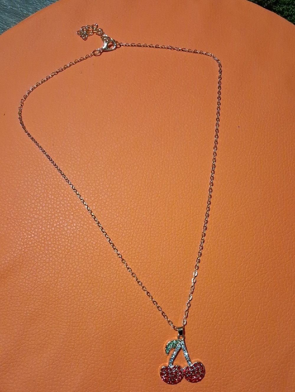 Cherry Pendant Necklace - Rose Gold with Red & Green Crystals